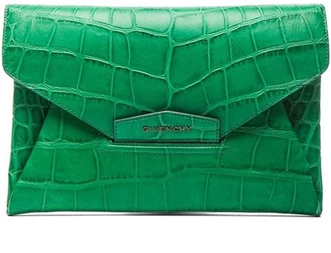 givenchy envelope clutch green|Emerald Green Crocodile Stamped Leather Antigona Clutch Bag.